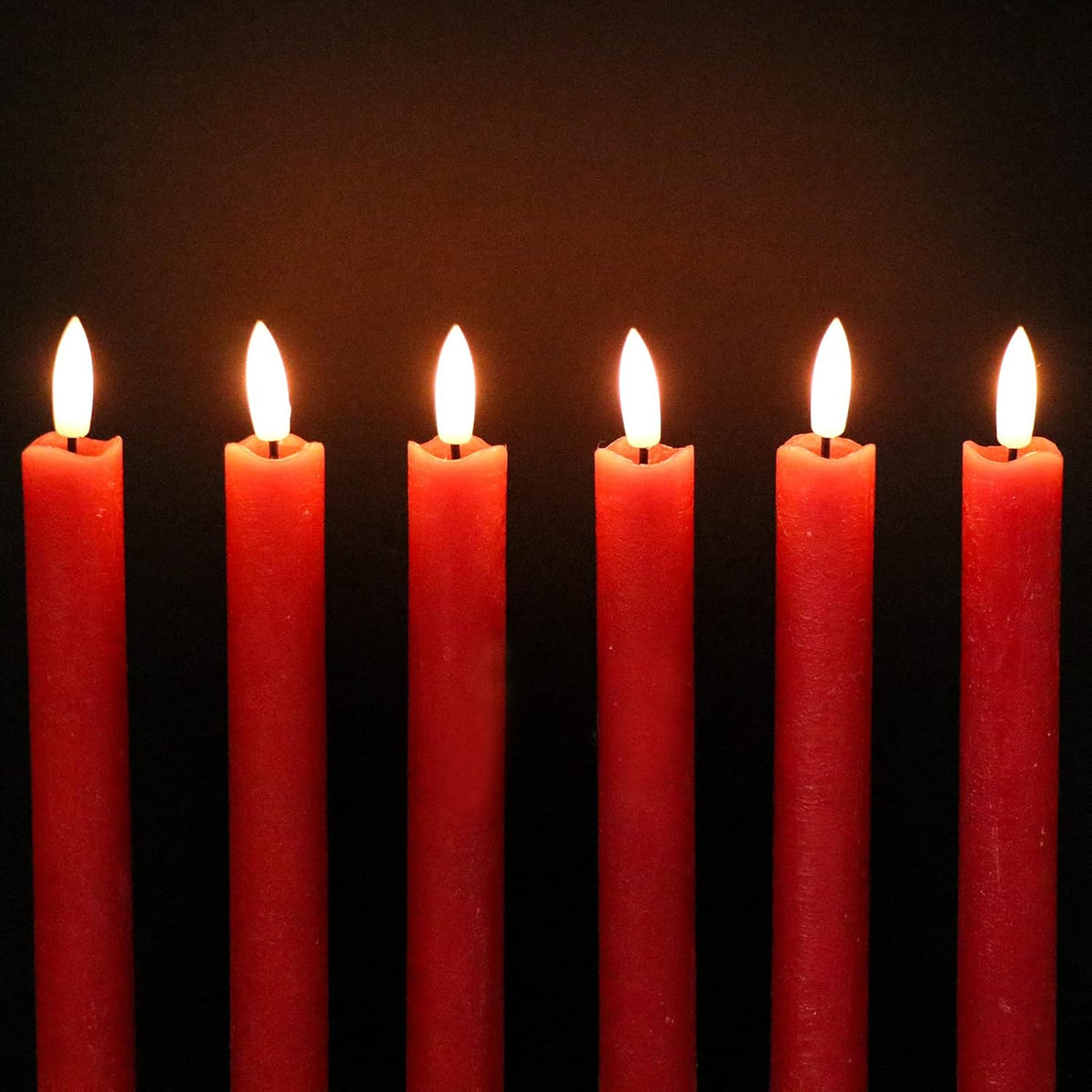 GenSwin Flameless Red Taper Candles Flickering with 10-Key Remote, Battery Operated Led Warm 3D