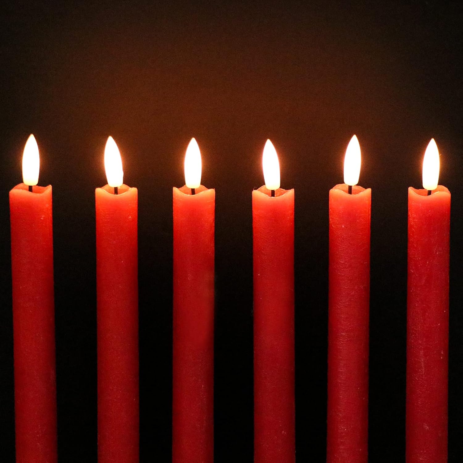 GenSwin Flameless Red Taper Candles Flickering with 10-Key Remote, Battery Operated Led Warm 3D