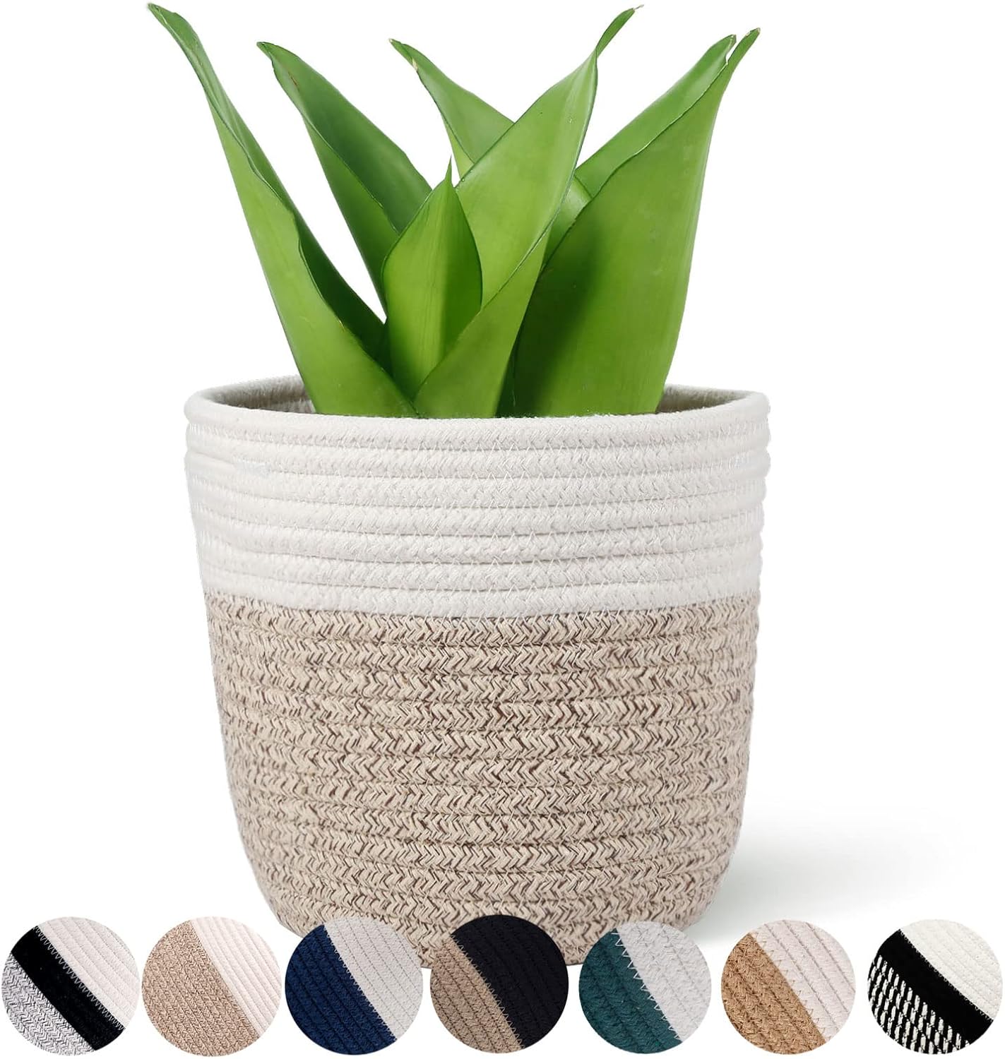 Cotton Rope Plant Basket Modern Woven Basket for 6" Flower Pot Floor Indoor Planters,Rustic Home