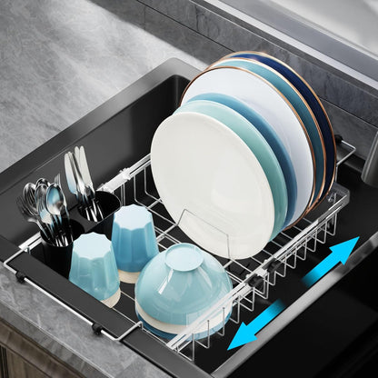GSlife in Sink Dish Drying Rack - Stainless Steel Capacity Expandable Over The Sink Dish Drainer