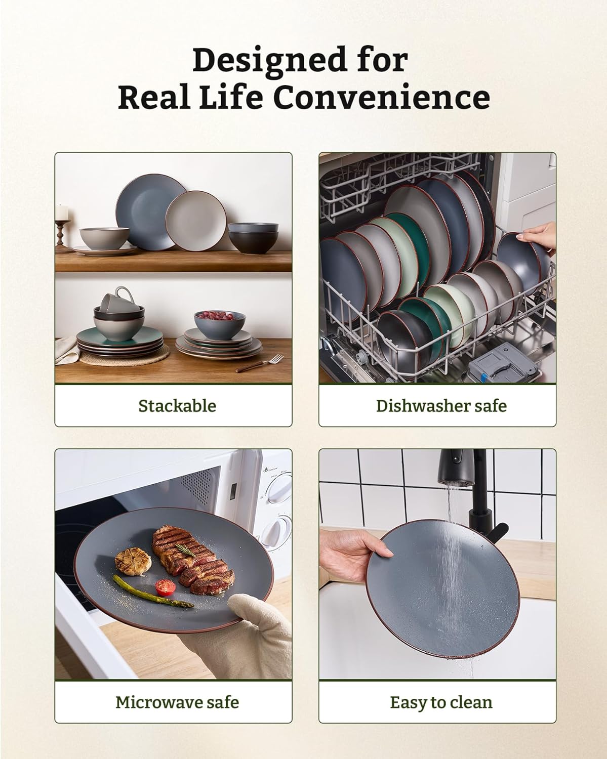 Famiware Venus Plates and Bowls Sets, 18 Pieces Stoneware Dinnerware Sets, Speckled Dishes Set for