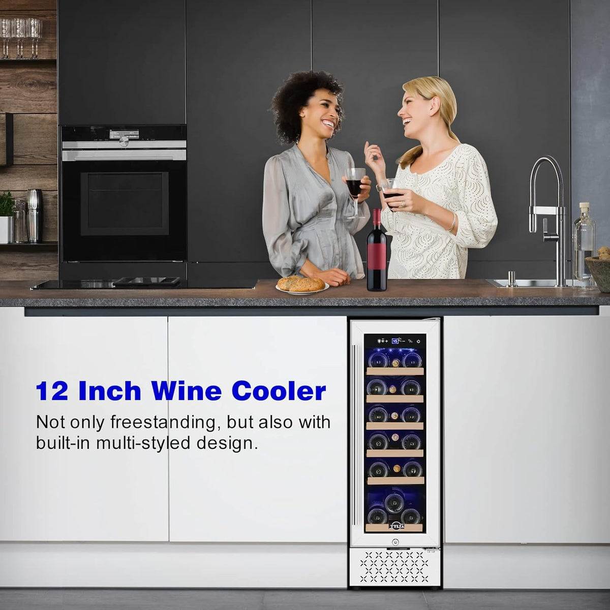 Tylza 12" Wine Cooler Refrigerator, 18 Bottle Wine Fridge Built-in or Freestanding with Stainless