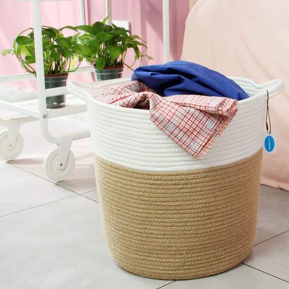 Casaphoria Natural Woven Cotton Rope Storage Basket,Jute Laundry Basket for Bedroom, for Organizing