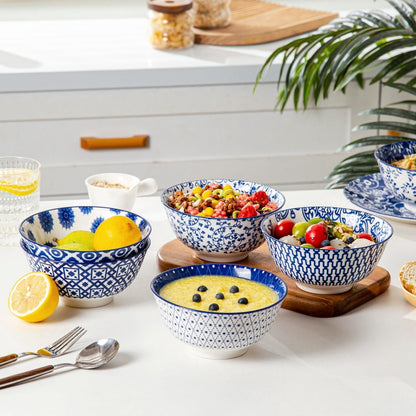 Ceramic Soup Bowls Set - 24 Oz Deep Cereal Bowl for Kitchen - 6 Inch Large Porcelain Dinner Bowl
