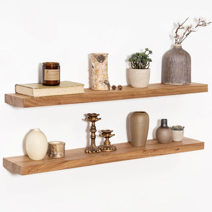 36 Inch Floating Shelves for Wall, Rustic Elm Wood Shelf for Home Decor, Heavy-Duty Wooden Floating