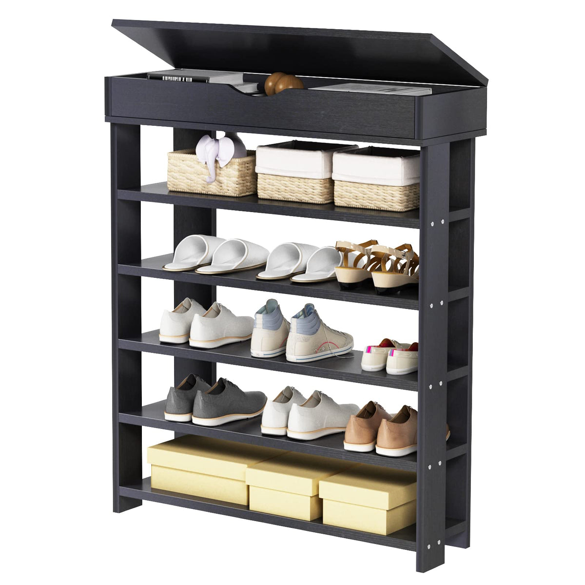 DlandHome Shoe Rack Shoe Storage Cabinet, 5 Tier Shoe Racks, Wooden Shoes Heels Sneakers Storage