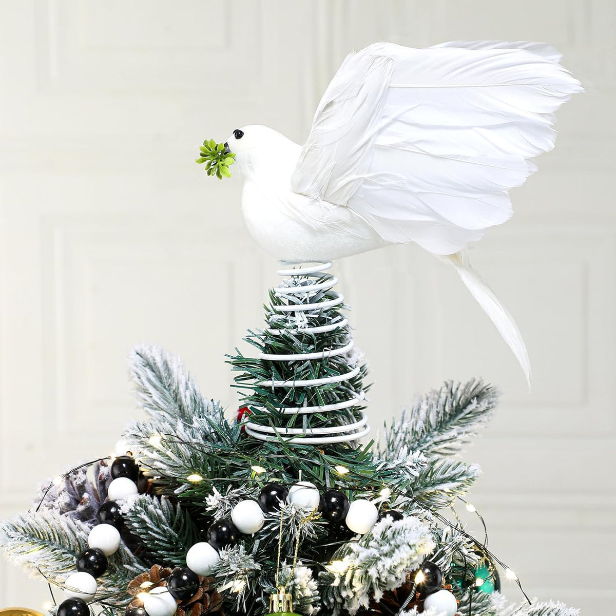 Retisee 9 Inch Dove Olive Christmas Tree Topper White Bird Christmas Tree Decoration Peaceful