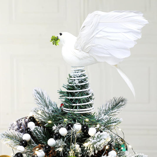 Retisee 9 Inch Dove Olive Christmas Tree Topper White Bird Christmas Tree Decoration Peaceful