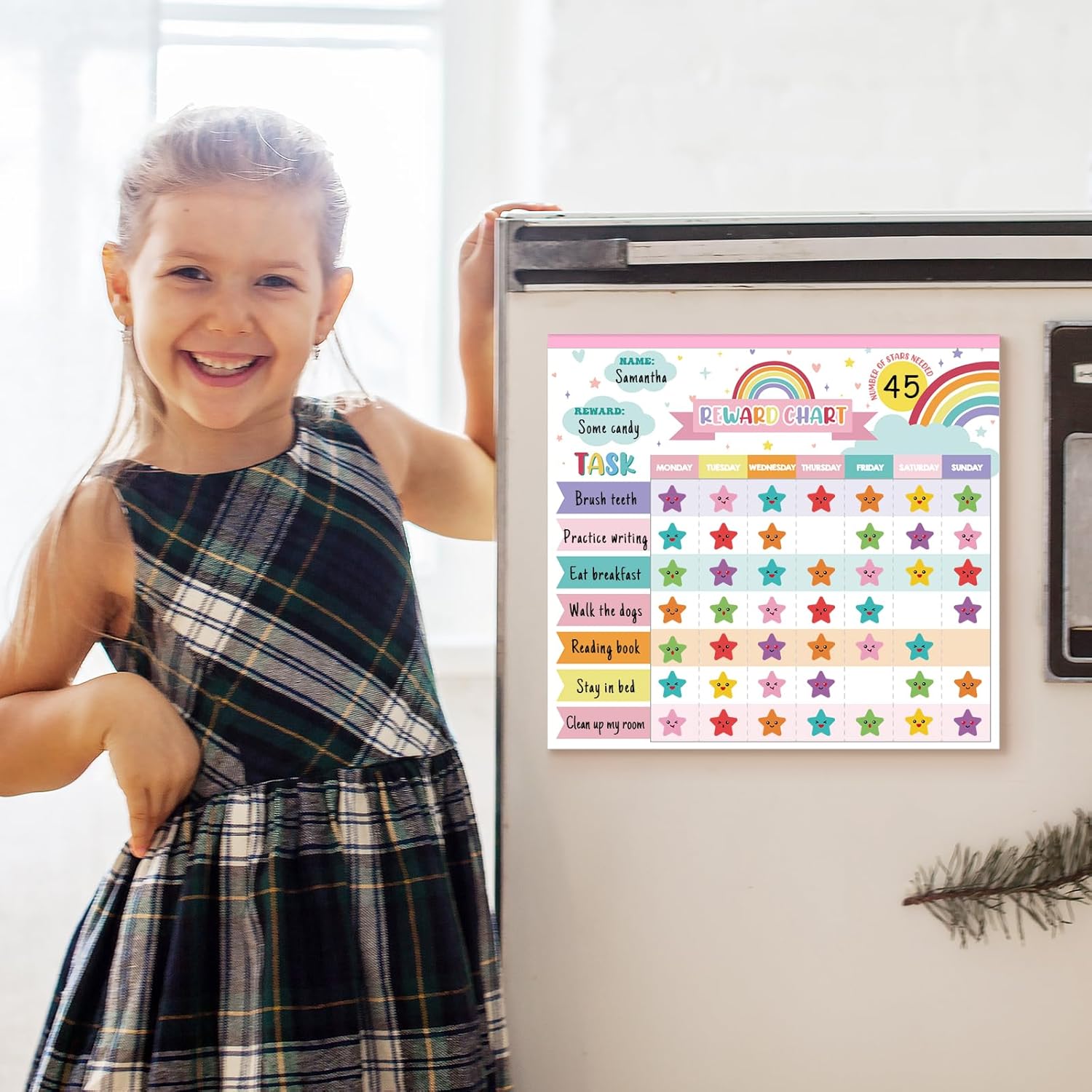 Reward Chart for Kids,Magnetic Behavior Chore Chart for Kids at Home,26 Rainbow White Chore