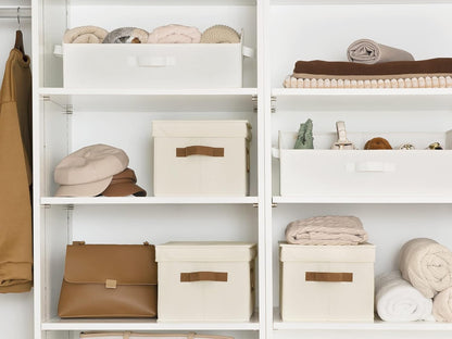 StorageWorks Large Storage Bins with Lids, Decorative Storage Boxes with Lid and PU Handles