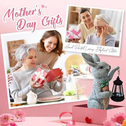 Garden Statues Rabbit Solar Lantern Outdoor Handmade Resin Statue Bunny with Cute Carrot for Patio