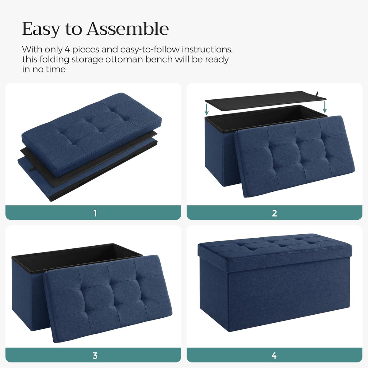 SONGMICS MAZIE Collection - 30 Inches Folding Storage Ottoman Bench, Ottoman Foot Rest, End of Bed