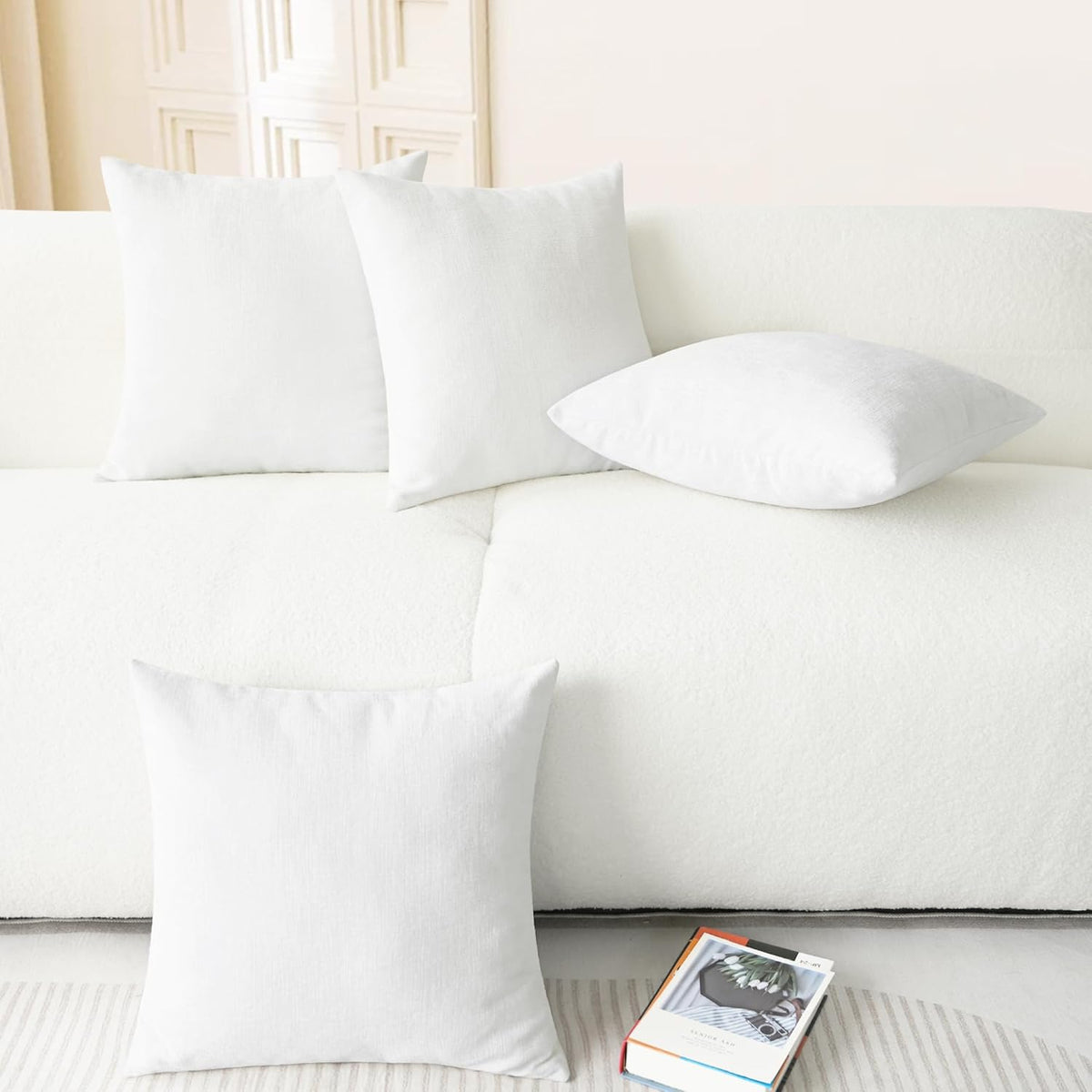 CaliTime Throw Pillow Covers Decorative 18 X 18 Inches Pack of 4 Cozy Chenille Cushion Cases for