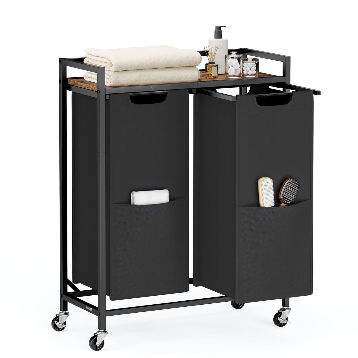VASAGLE Laundry Sorter, 29 Gal. (110 L) Laundry Hamper Basket with 2 Compartments, Rolling Cart