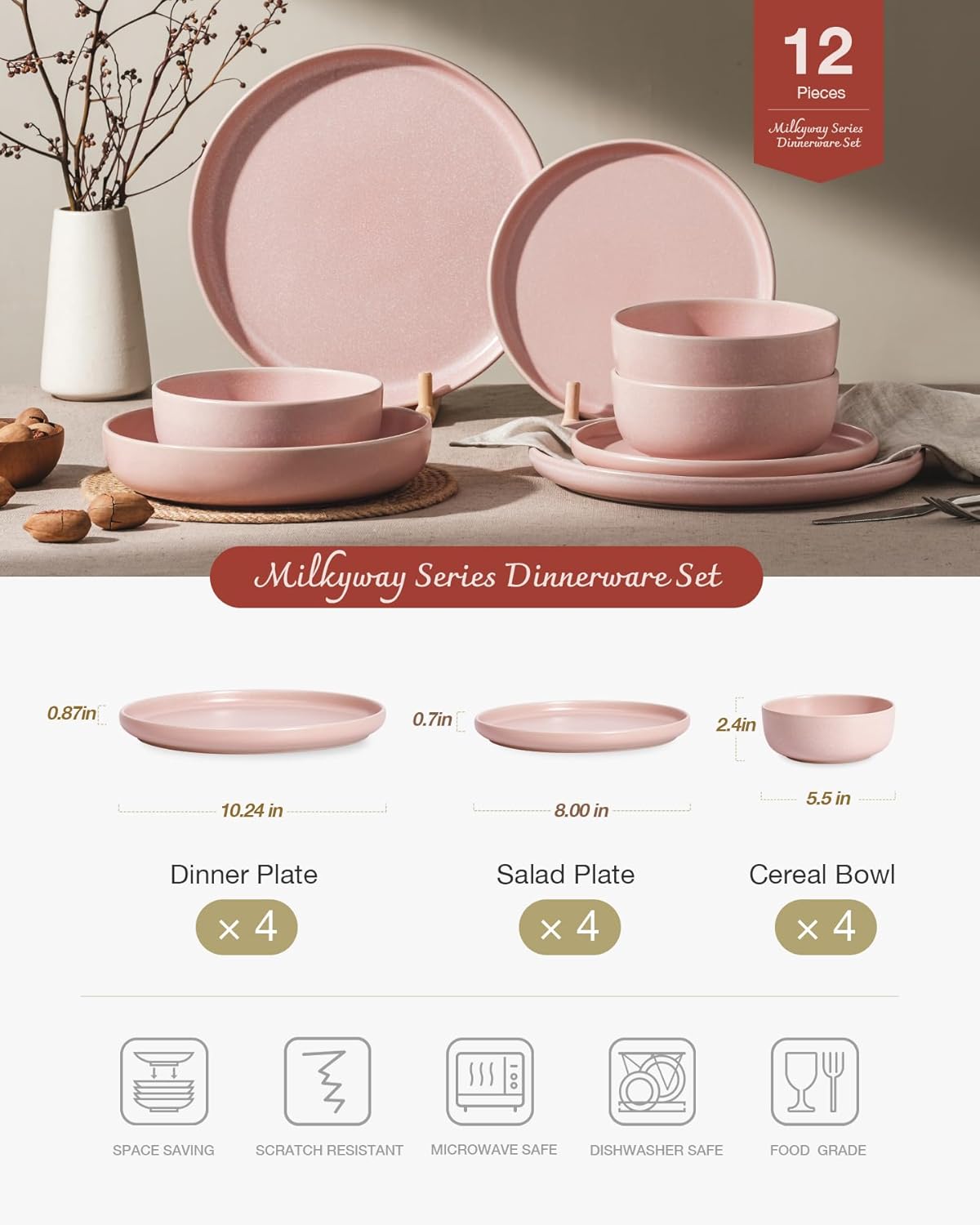 Famiware Milkyway Plates and Bowls Sets, 12 Pieces Dinnerware Sets, Reactive Glaze Dish Set