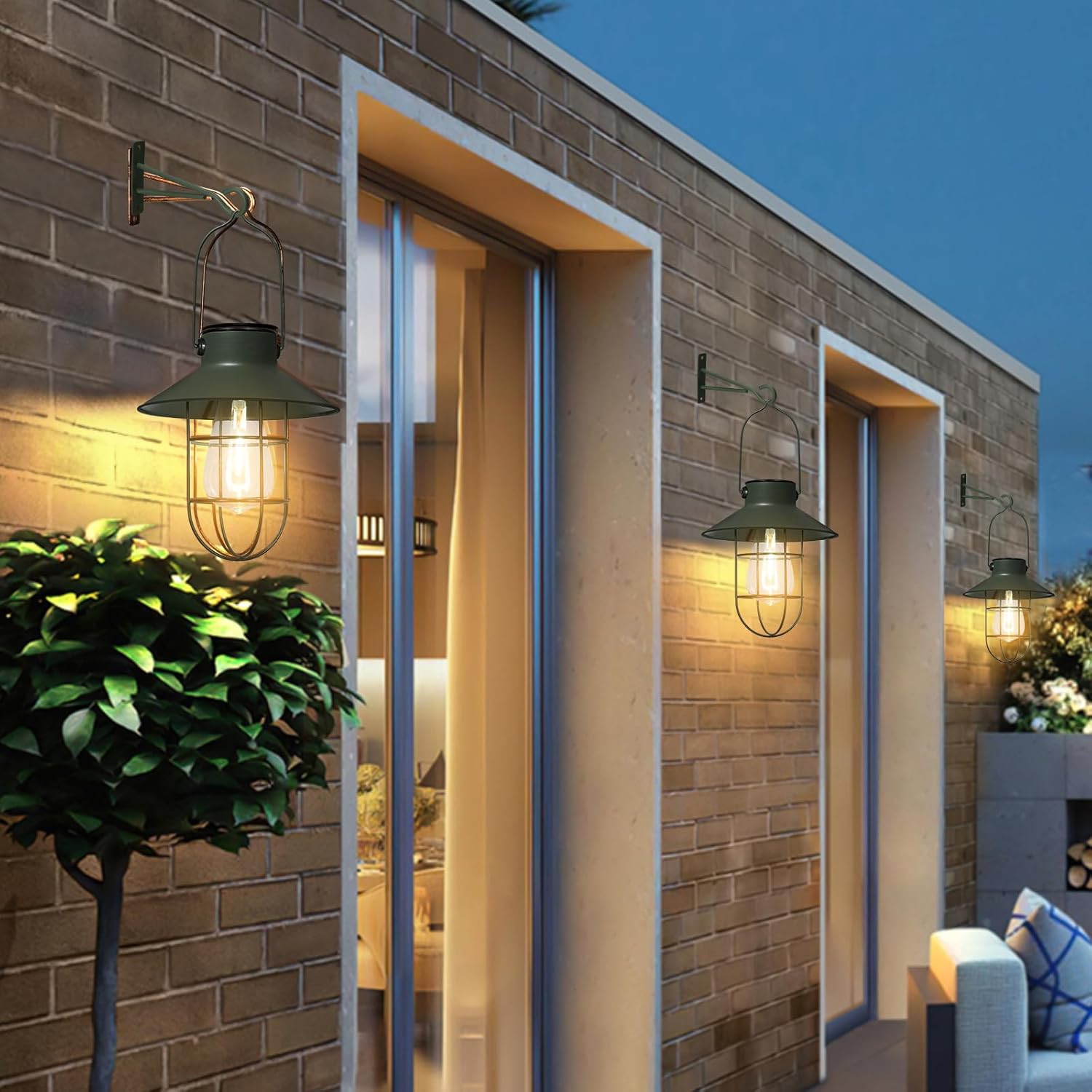 pearlstar Solar Lanterns Outdoor Metal Solar Powered Hanging Lights Waterproof for Wall Barn Yard