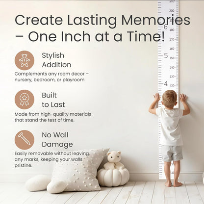 Growth Chart for Wall | Kids Height Chart Canvas Ruler with Wooden Storage Box | Waterproof
