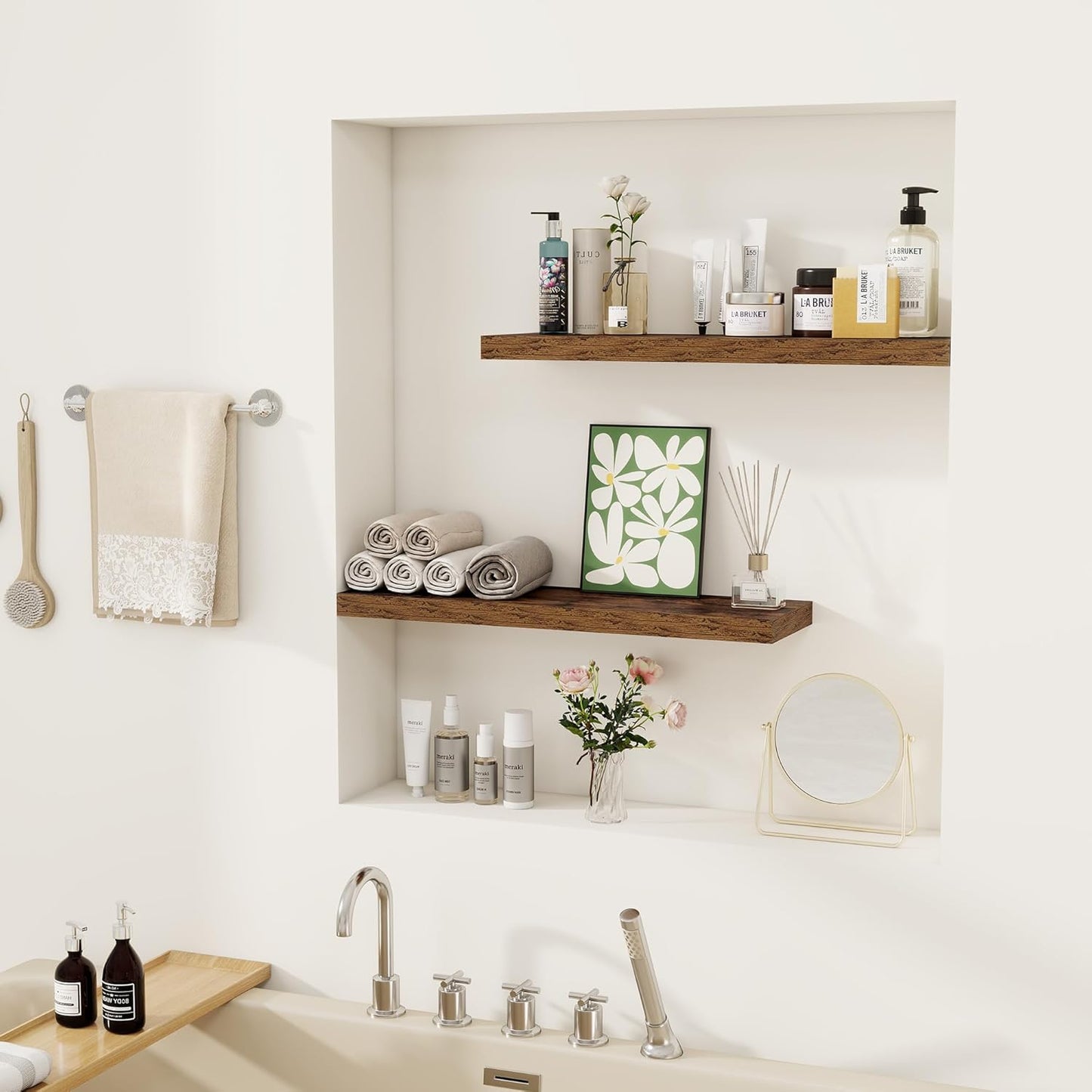 Fun Memories Floating Shelves for Wall, 22.5" Rustic Wood Deep Wall Mounted Shelves with Invisible