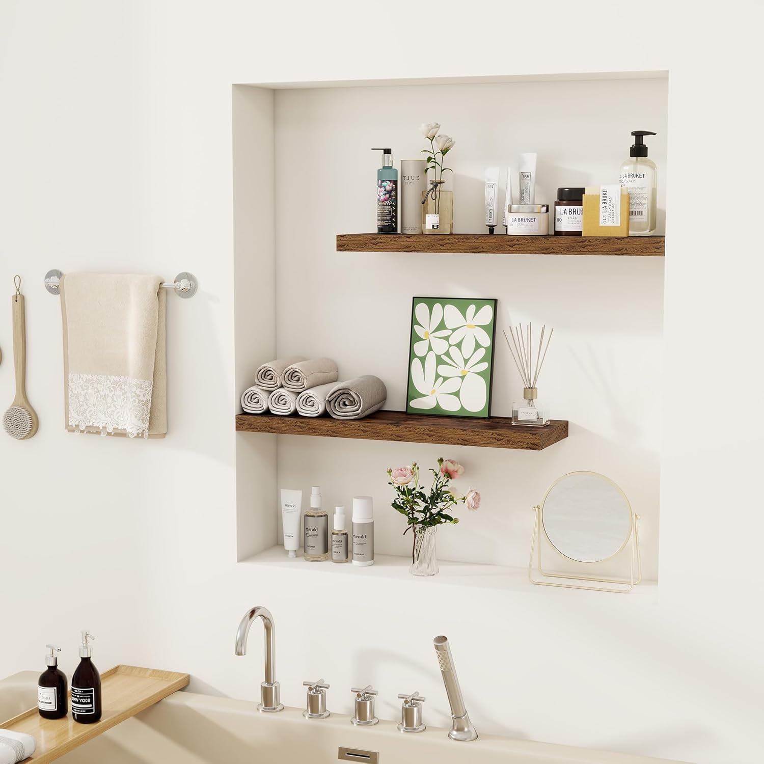 Fun Memories Floating Shelves for Wall, 22.5" Rustic Wood Deep Wall Mounted Shelves with Invisible
