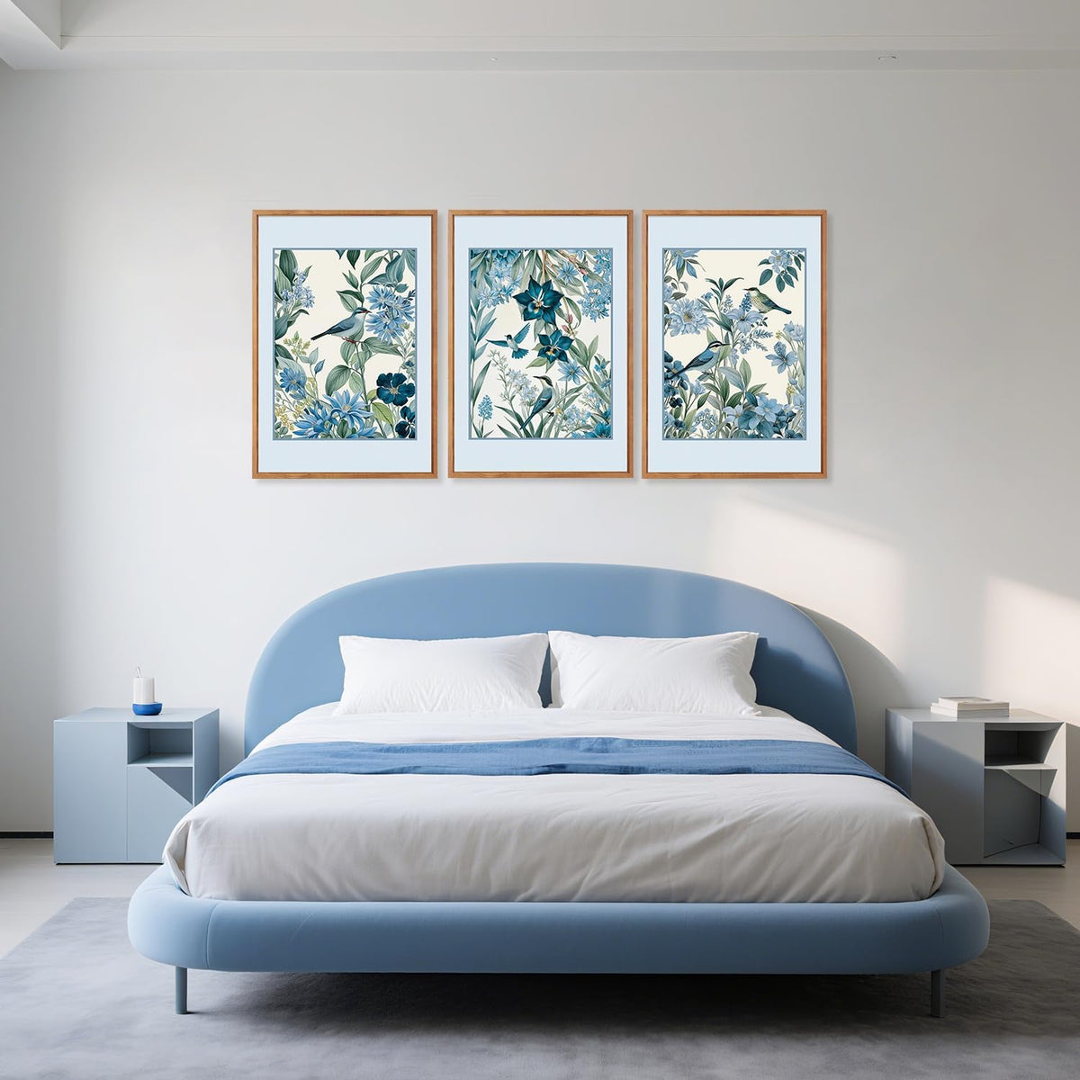 Aurlan Vintage Blue Birds and Botanical Framed Wall Art(24"x36"), 3PCS Classic Chinoiserie Audubon