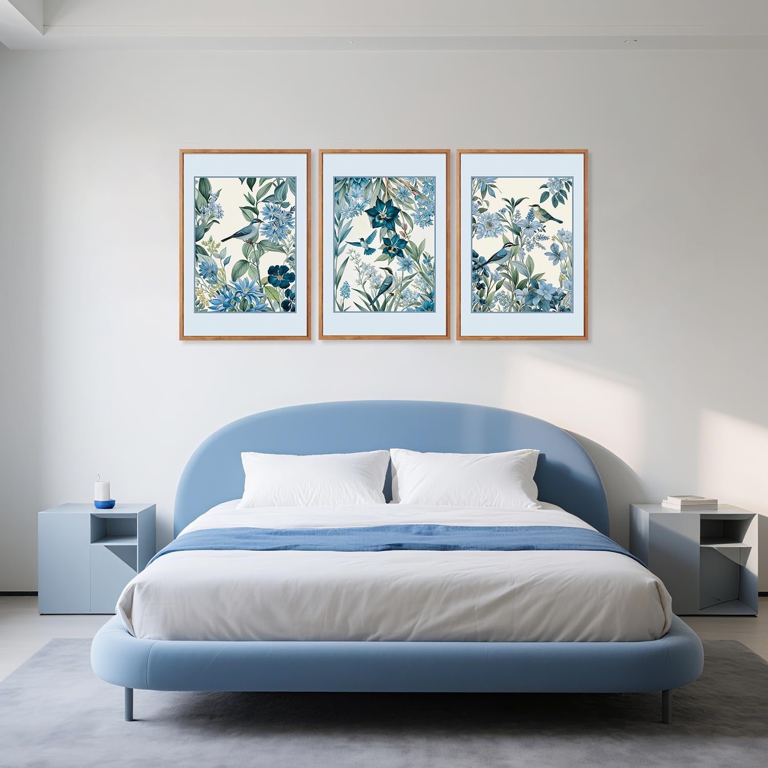 Aurlan Vintage Blue Birds and Botanical Framed Wall Art(24"x36"), 3PCS Classic Chinoiserie Audubon