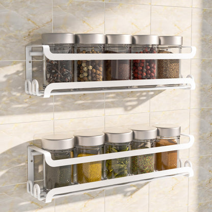 LUCYCAZ 2 Pack Wall Mounted Spice Rack with 16 Hooks, Spice Organizer Shelf for Stove Cabinet