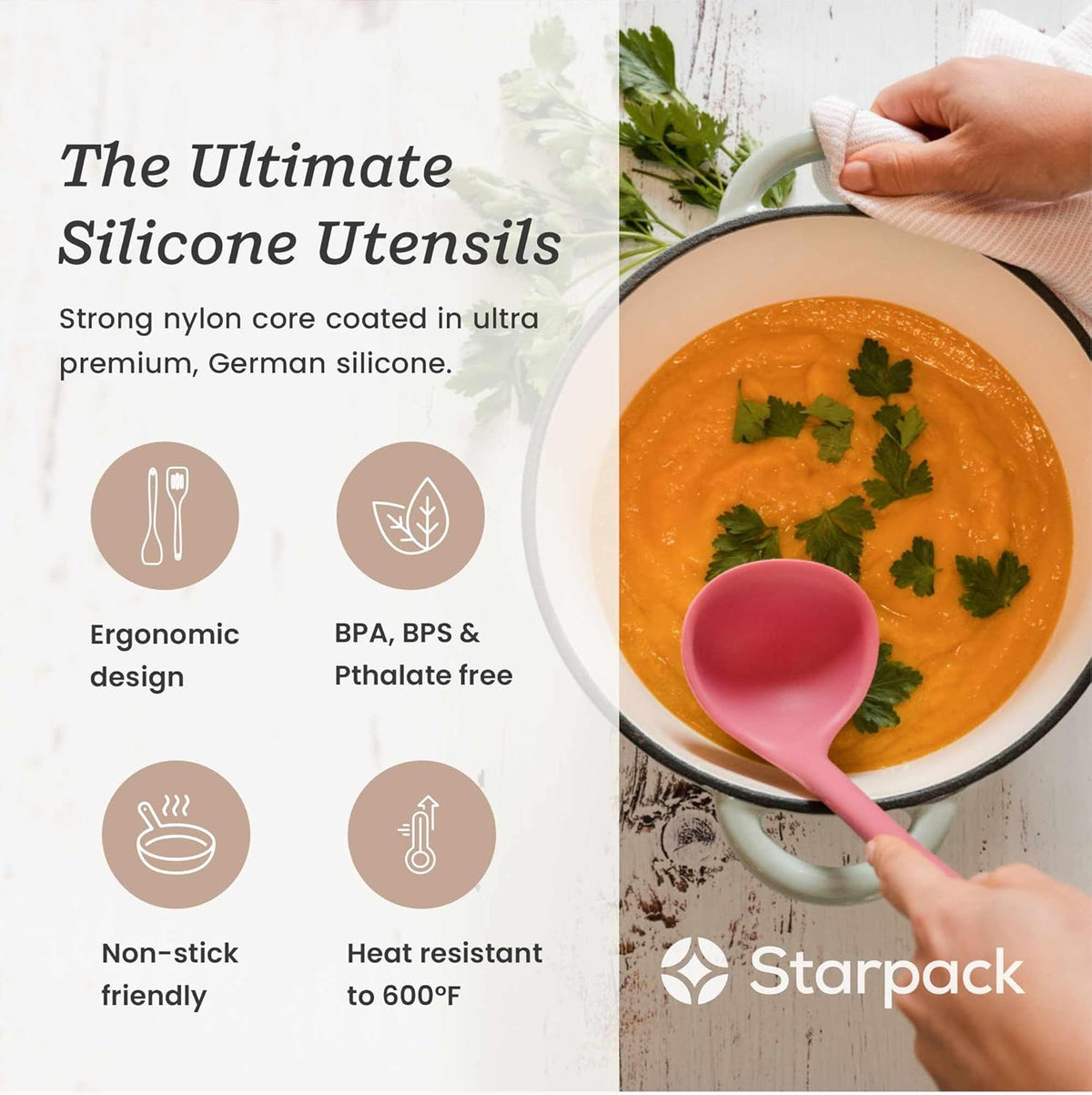 Starpack 'Stir & Serve' Silicone Cooking Utensils Set (5 Pcs) - Kitchen Utensils Set Heat Resistant