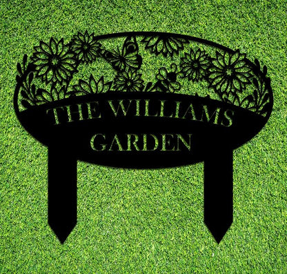 Custom Metal Garden Sign, Flower Sign with Stakes, Personalized Garden Decor for Outside, Garden