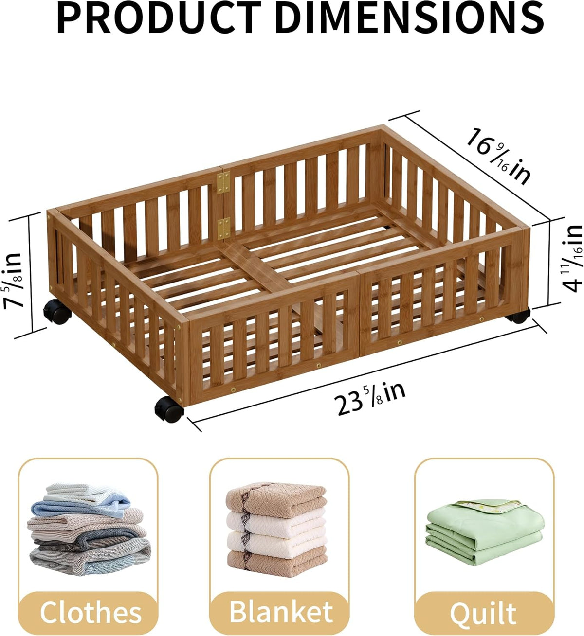 Bamboo Under Bed Storage with Wheels (2-Pack) – Rolling Underbed Shoe Organizer Box for Shoes