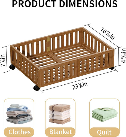 Bamboo Under Bed Storage with Wheels (2-Pack) – Rolling Underbed Shoe Organizer Box for Shoes
