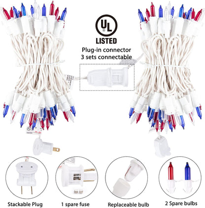 4th of July Decoration Patriotic Mini Lights - 200 Count 50 Feet Red White Blue Incandescent Bulb