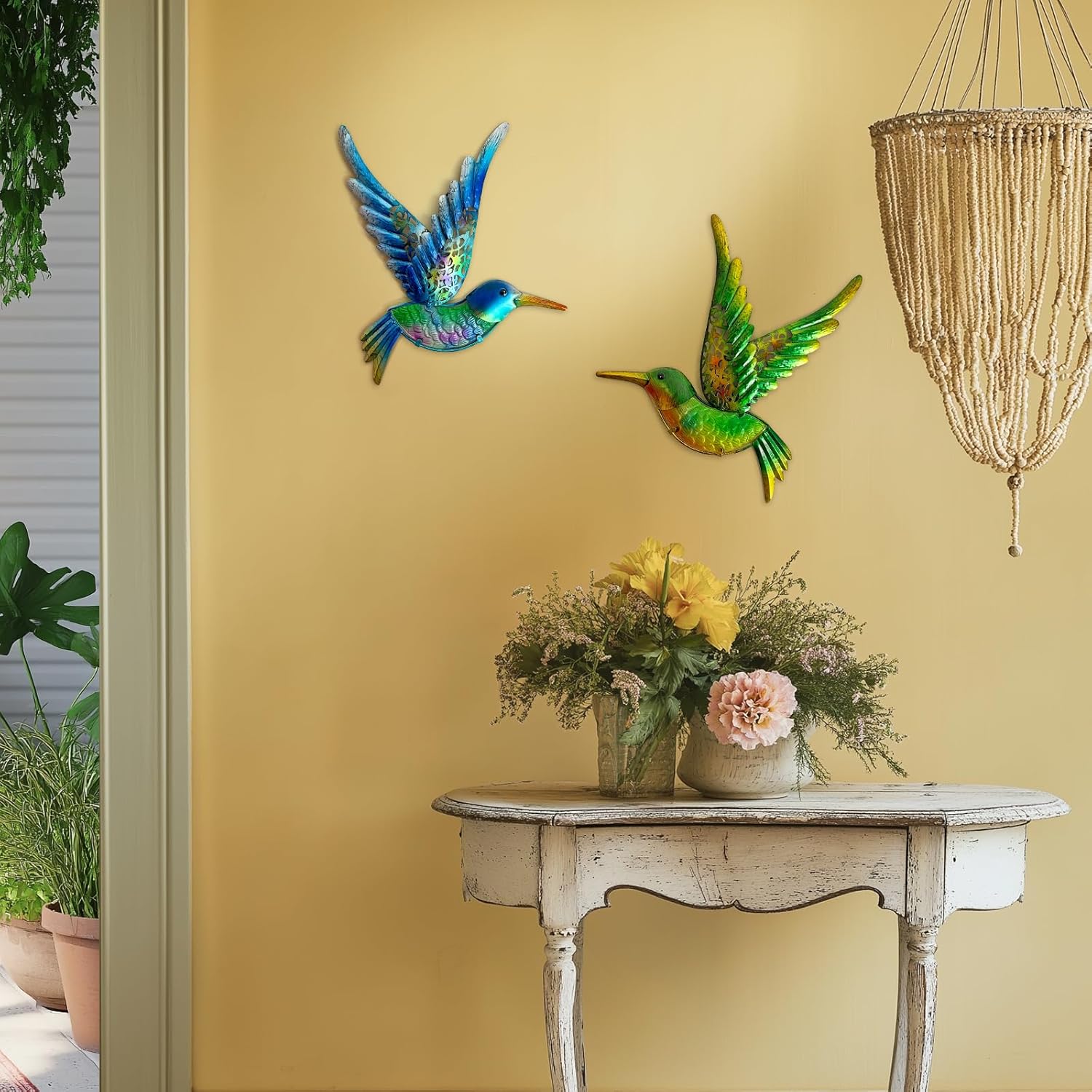 HONGLAND Metal Hummingbird Wall Art 12inch Metal Birds Wall Sculpture Garden Decoration Outdoor