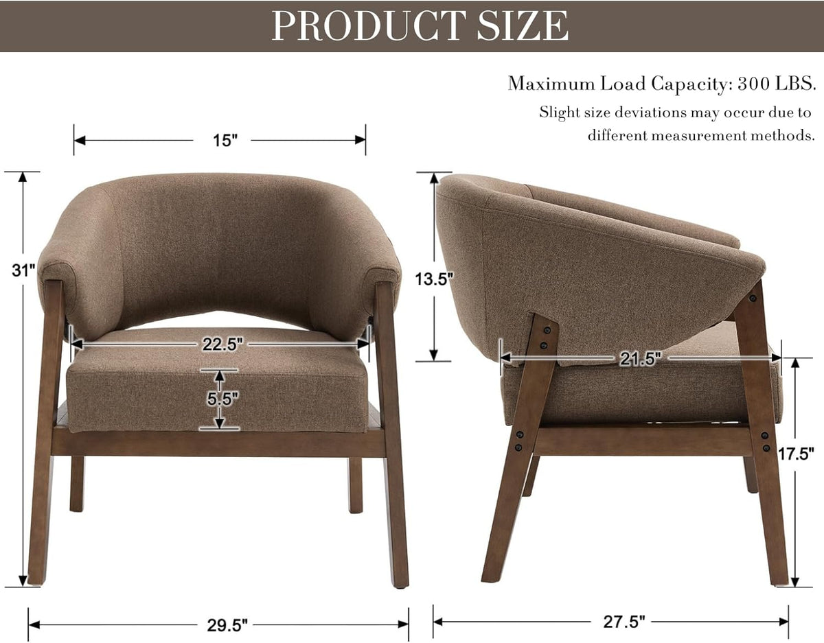 Mid-Century Modern Accent Chair, Comfy Barrel Armchair with Wide Seat, Upholstered Lounge Chair