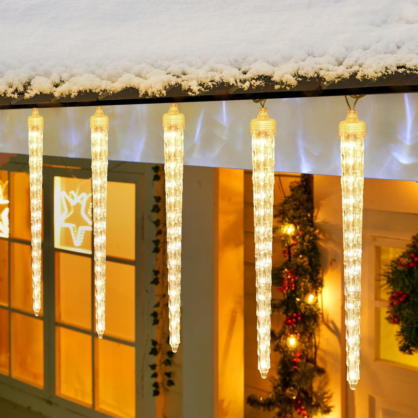 Christmas Meteor Shower Icicle Lights Outdoor, 19.8Ft With 20 Large Tube 480 LED Dropping Effect