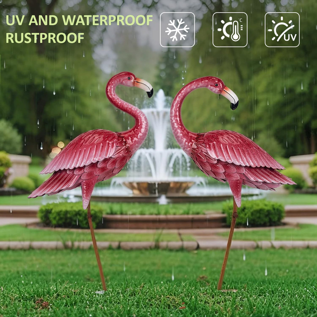 Kircust Flamingo Garden Sculpture & Statues, Metal Birds Yard Art Outdoor Statue, Large Pink
