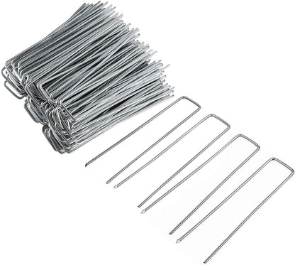 FEED GARDEN 10 Inch 50 Pack Galvanized Landscape Staples 11 Gauge Anti-Rust Garden Stakes