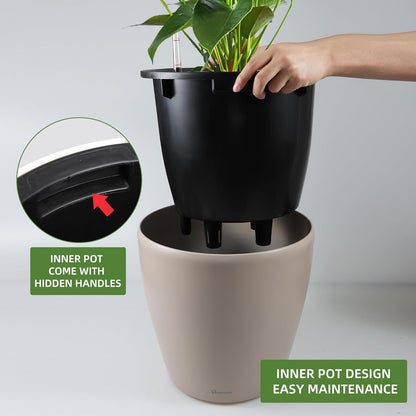 Dexceder 18x17 Self Watering Planter with Wheels Indoor Outdoor, Inner Pot Design, Thickened Large