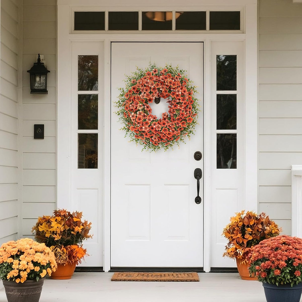 26" Fall Wreath for Front Door, Porch, Window - Large Artificial Boxwood Leaves with Fake Daisy