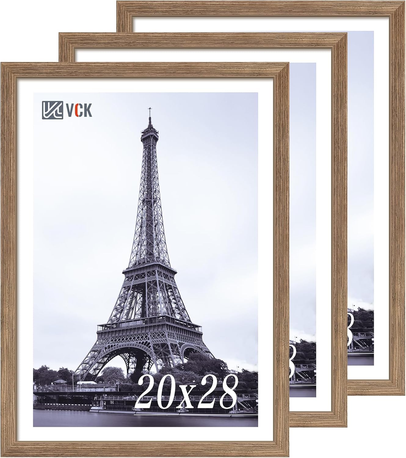VCK 20x28 Picture Frame 3 Pack - Brown Walnut, Natural Textured Solid Wood Picture Poster Frame