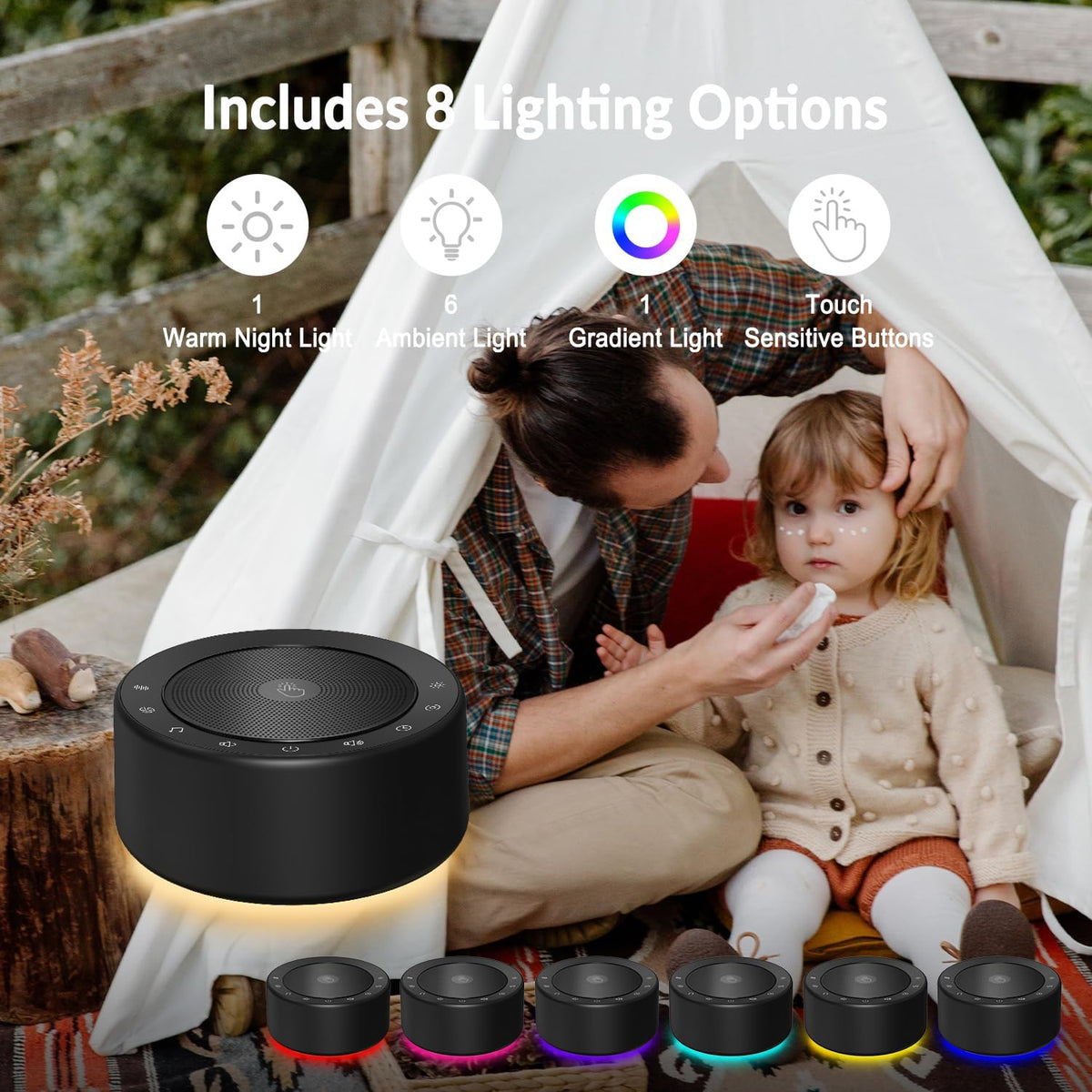 Nursery Lamp with Sound Machine, Mood Lighting, 7 Colors Night Light, 30 Soothing Sounds, White