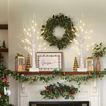 EAMBRITE Lighted Birch Tree Christmas Decorations Indoor for Home, 2Pack 24 LED Battery