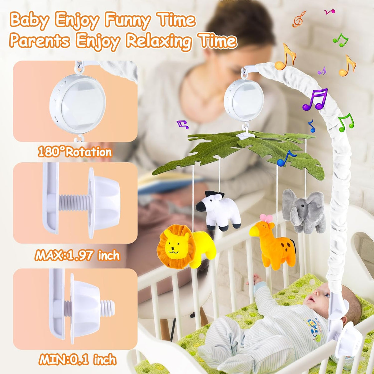 Baby Crib Mobile with Music and Lights, Mobile for Crib with Remote Control, Rotation, Starlight