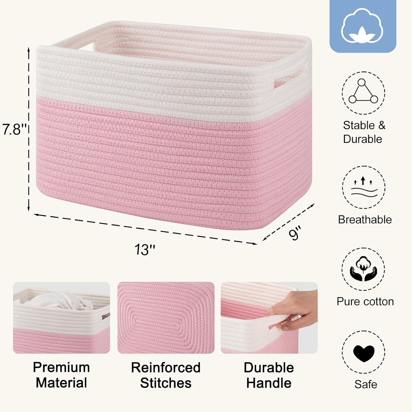 4 Pack Storage Baskets for Organizing, Woven Baskets for Shelves - Perfect for Toys, Books, Towels