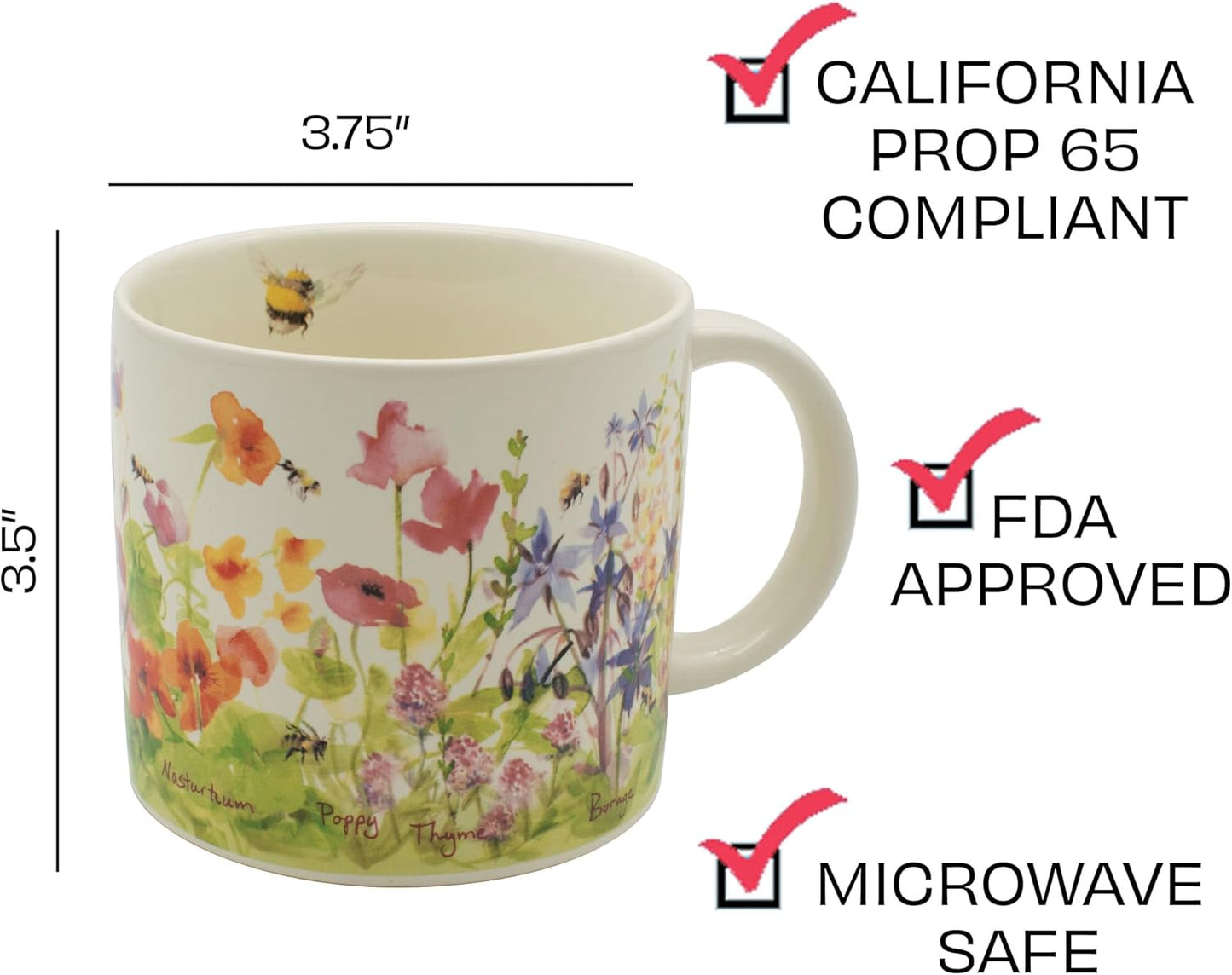 The Unemployed Philosophers Guild Bee Garden Coffee Mug - Features Beautiful Watercolor Flowers and