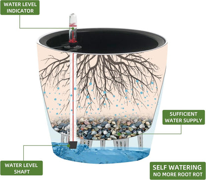 Dexceder 9x8 Inches Self Watering Planter Indoor Outdoor, Inner Pot Design, Thickened Table Flower