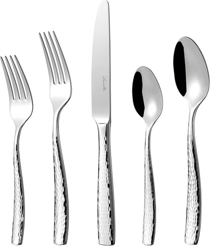 Luciella Ponza Flatware Set for 12, 65-Piece Stainless Steel Silverware Set with Serving Utensils