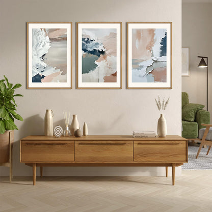 HPNIUB Large Modern Abstract Framed Canvas Wall Art Set, Minimalist Splash ink Blue Pink Pastel