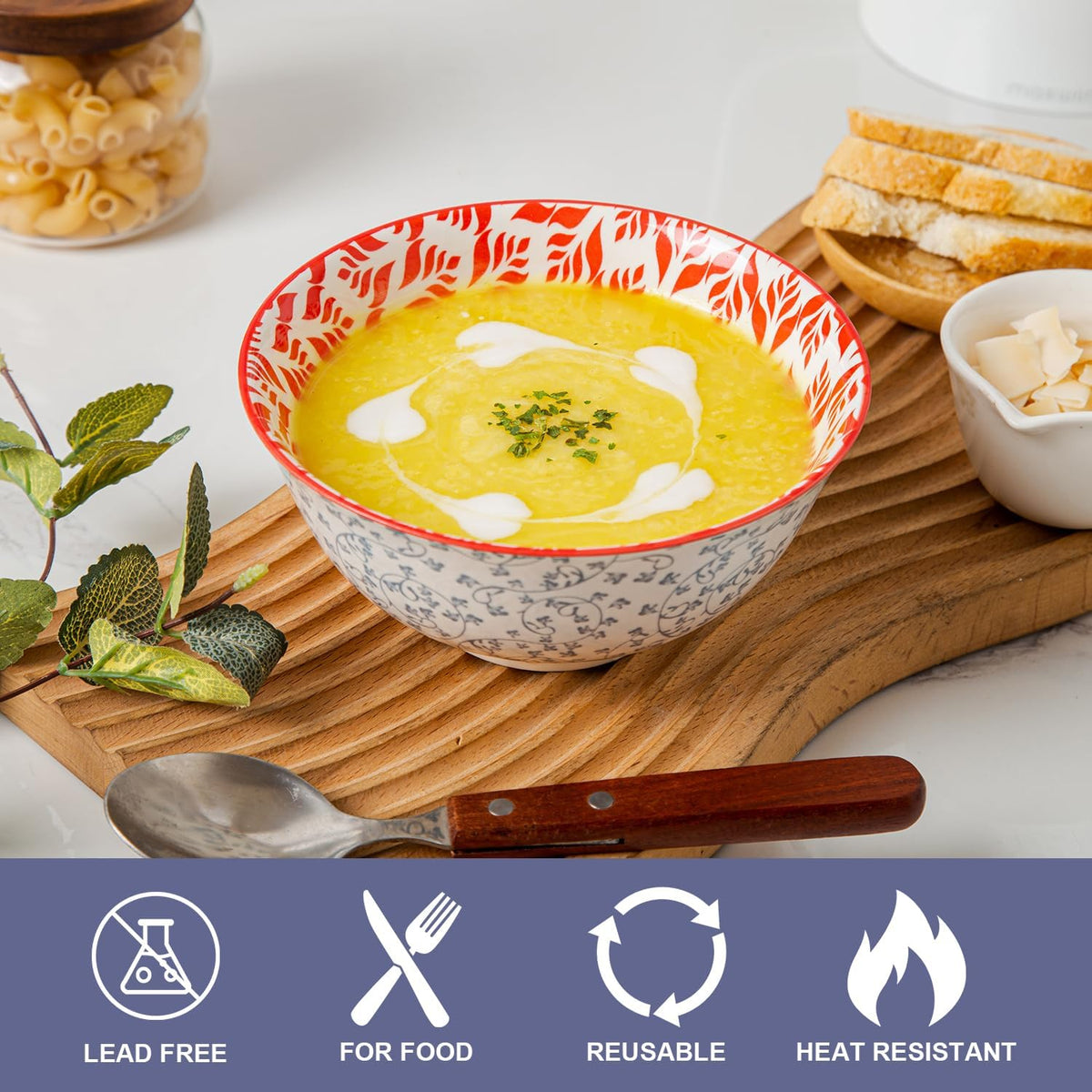 Ceramic Soup Bowls Set - 24 Oz Deep Cereal Bowl - 6 Inch Large Kitchen Dinner Bowl Eating Pasta