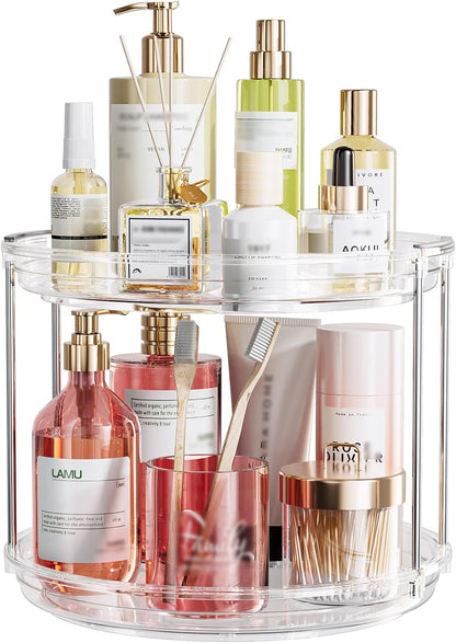 LAMU 10.6in Rotating Makeup Organizer for Vanity, 2 Tier Lazy Susan Turntable Stackable Spinning