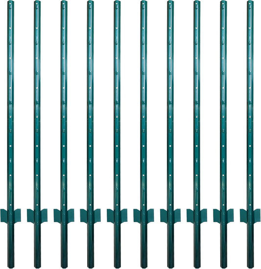 ARIFARO Fence Posts 4.8 Feet Sturdy Duty Metal Fencing Poles, Pack of 10, No Dig Garden U Post for